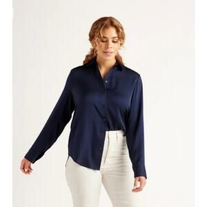 Washable Stretch Silk Blouse Navy Size S NWT